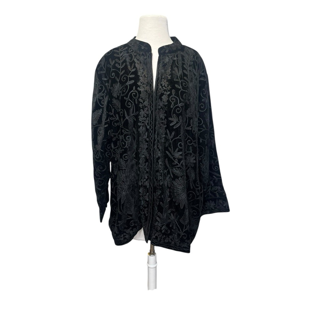 Parsley & Sage Embroidered Velvet Jacket Black 2X‎ Whimsigoth Boho Mock Collar